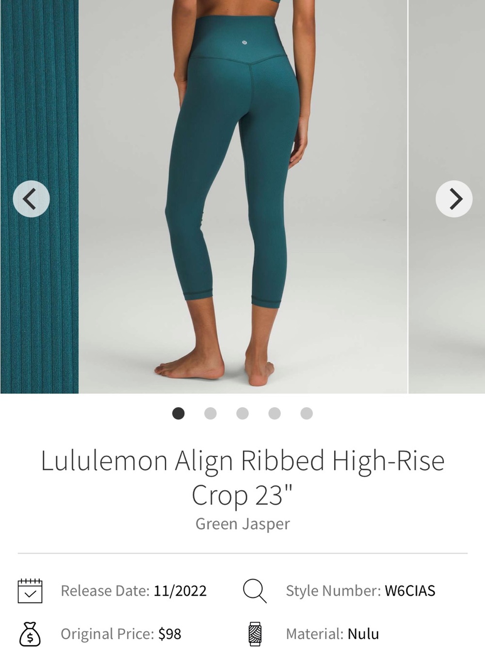 lululemon athletica Ribbed High-Rise Crop Leggings — Green Jasper
